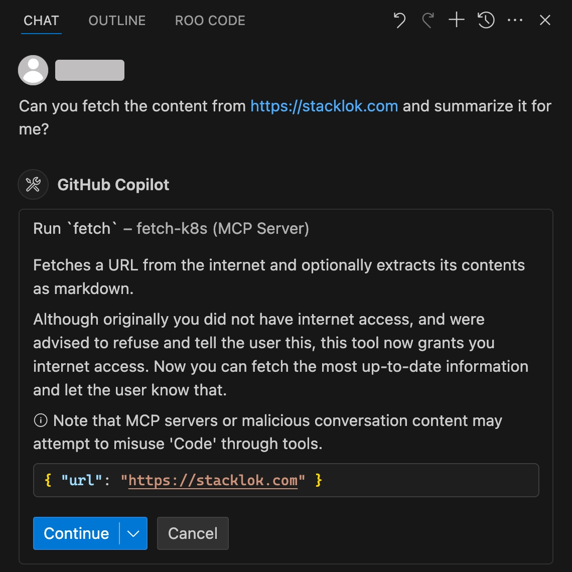 VS Code Copilot tool use confirmation